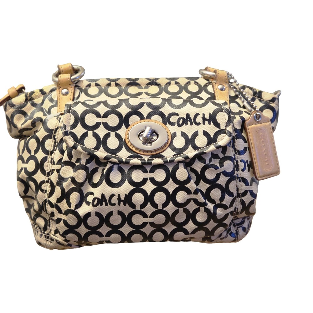 Coach Poppy Graffiti Signature C Black White Coated Canvas Shoulder Bag
